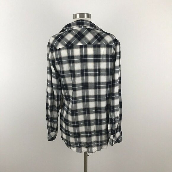 Dylan Top Women Medium Black White Plaid Button - Picture 3 of 7